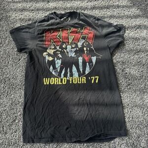 KISS Shirt Mens Small Black World Tour '77 Band Rock Concert‎ Graphic Tee Music